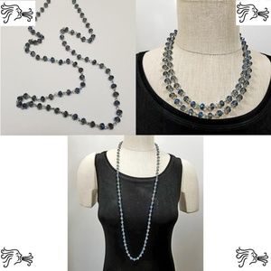 36" 7mm Faceted Iridescent Blue Crystal Necklace